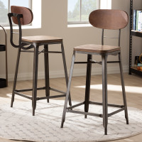 Baxton Studio T-5846-Rust-BS Varek Vintage Rustic Industrial Style Bamboo and Rust-Finished Steel Stackable Bar Stool Set